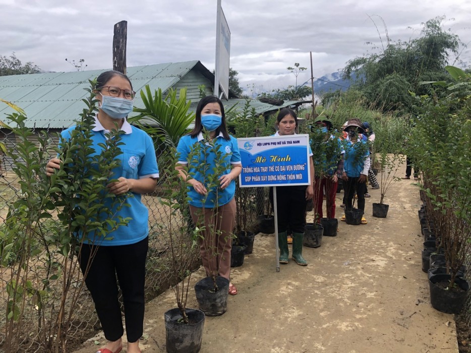 Hội LHPN huyện Nam Trà My vừa tổ chức ra quân thực hiện mô hình “Trồng hoa thay thế cỏ dại ven đường” tại thôn 1, xã Trà Nam
